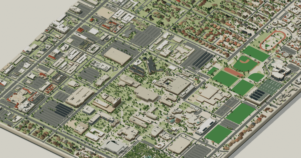 Cal State Northridge campus map: 3D model of the central campus