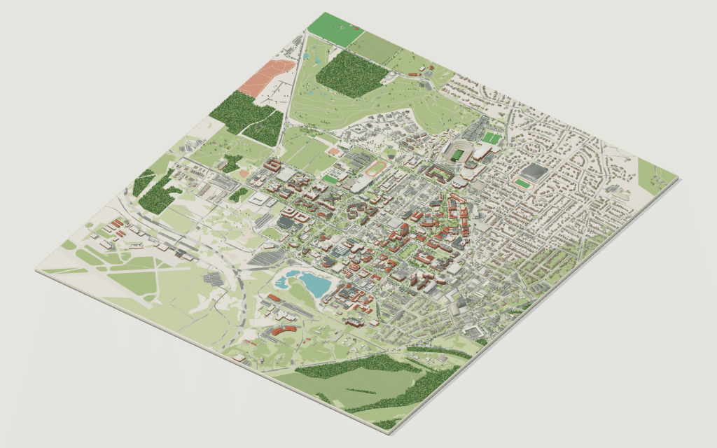 Purdue University campus map: 3D model of the whole West Lafayette campus