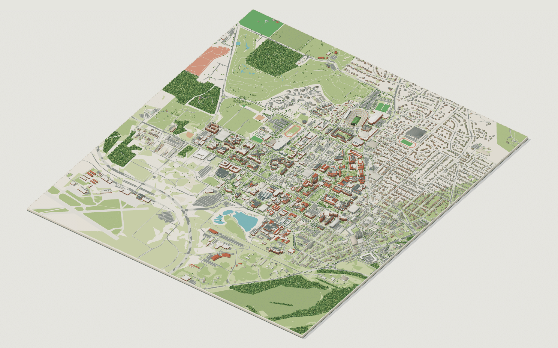 Purdue University campus map: 3D model of the whole West Lafayette campus