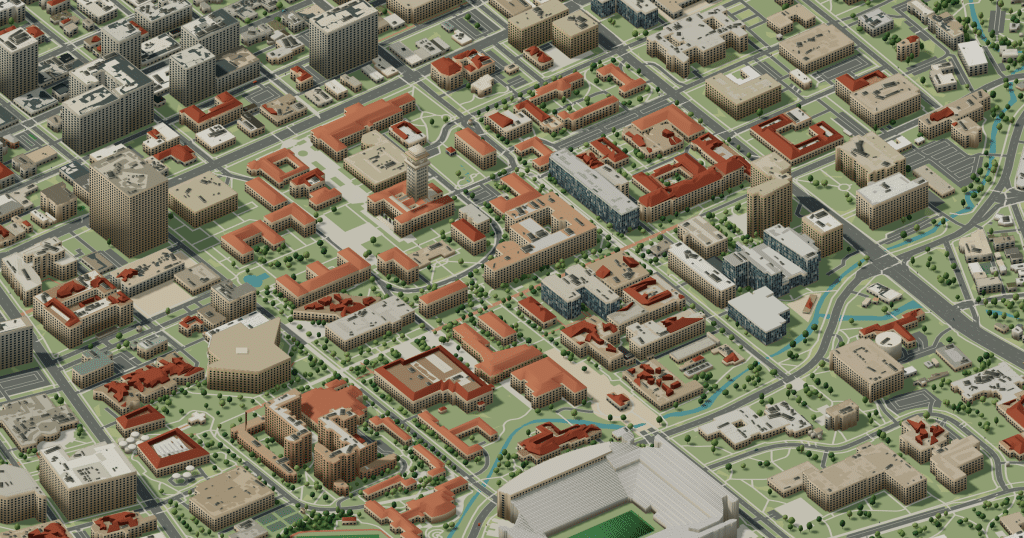 UT Austin campus map: 3D model of the central campus