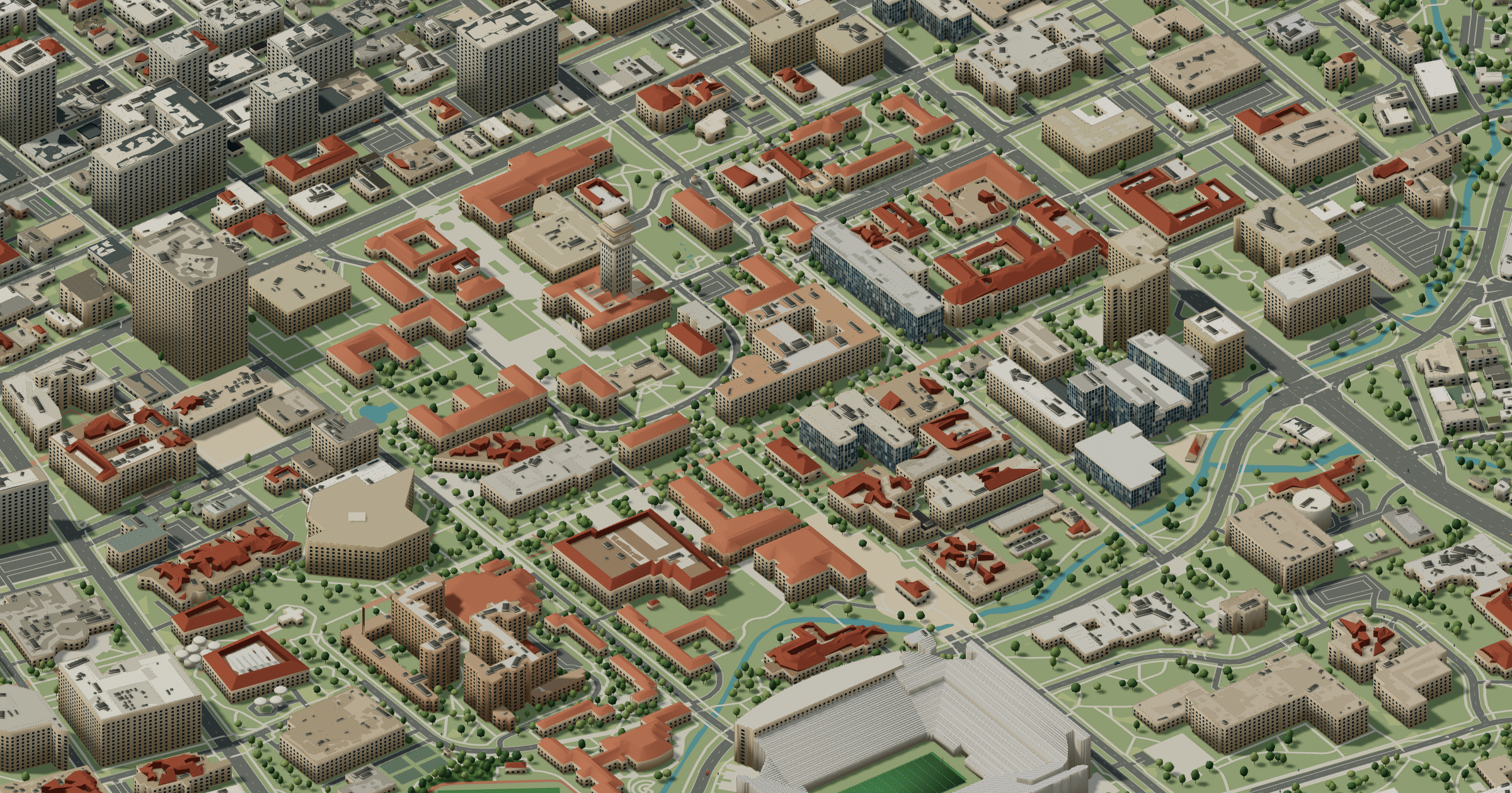 UT Austin campus map: 3D model of the central campus