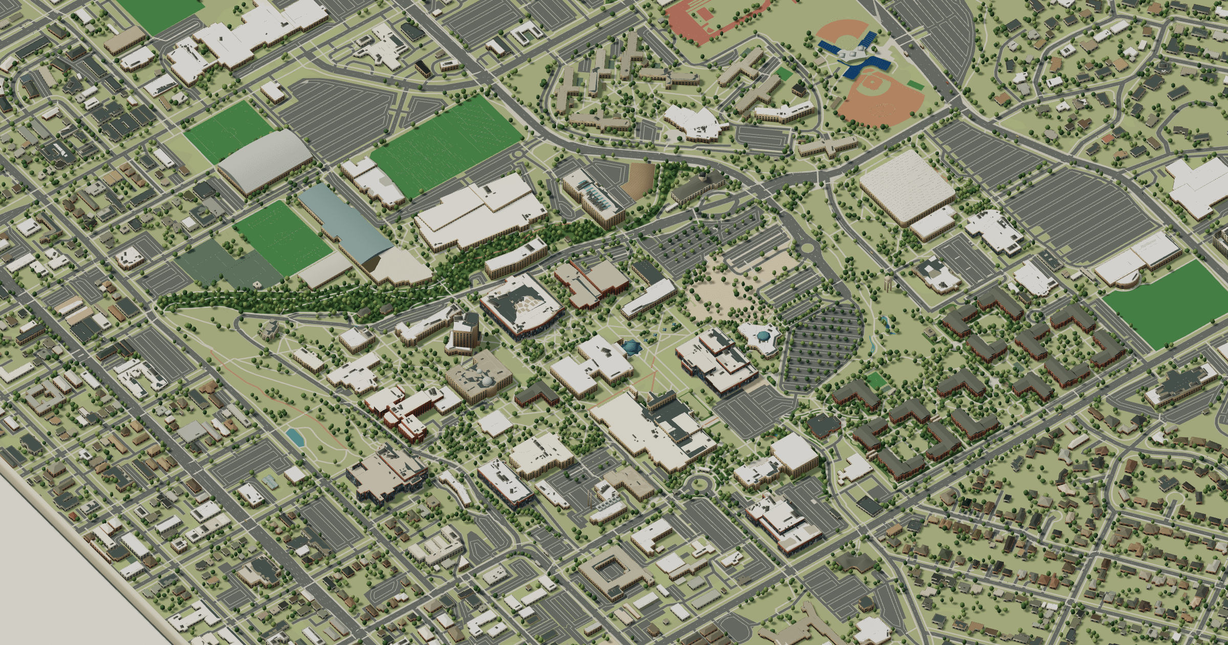 BYU campus map: 3D model of the central campus