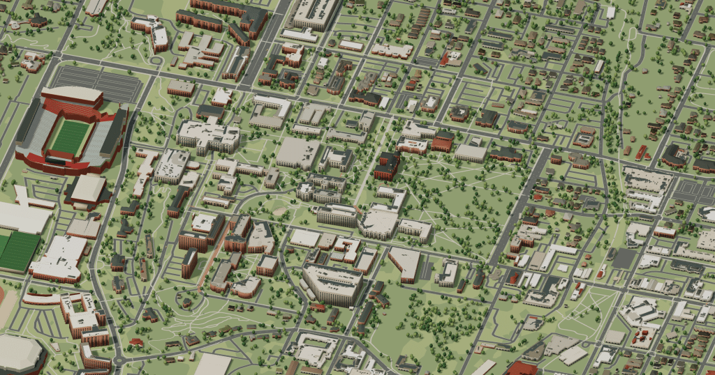 University of Arkansas campus map: 3D model of the central campus