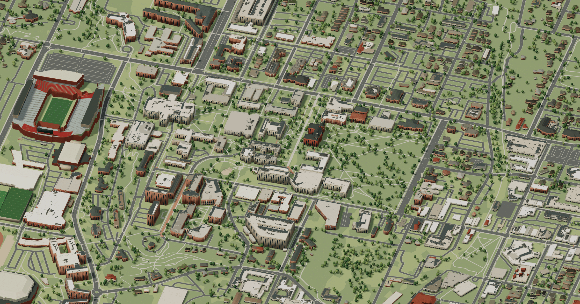 University of Arkansas campus map: 3D model of the central campus